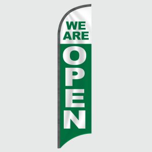 We are Open Green Feather Flag