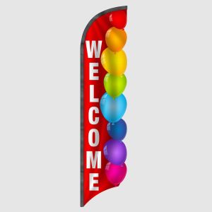 3D Welcome Red Balloons Feather Flag