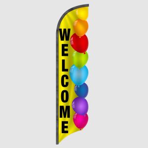 3D Welcome Yellow Balloons Feather Flag