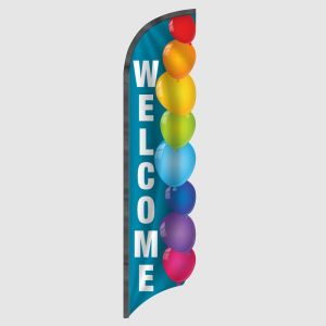 3D Welcome Teal Balloons Feather Flag
