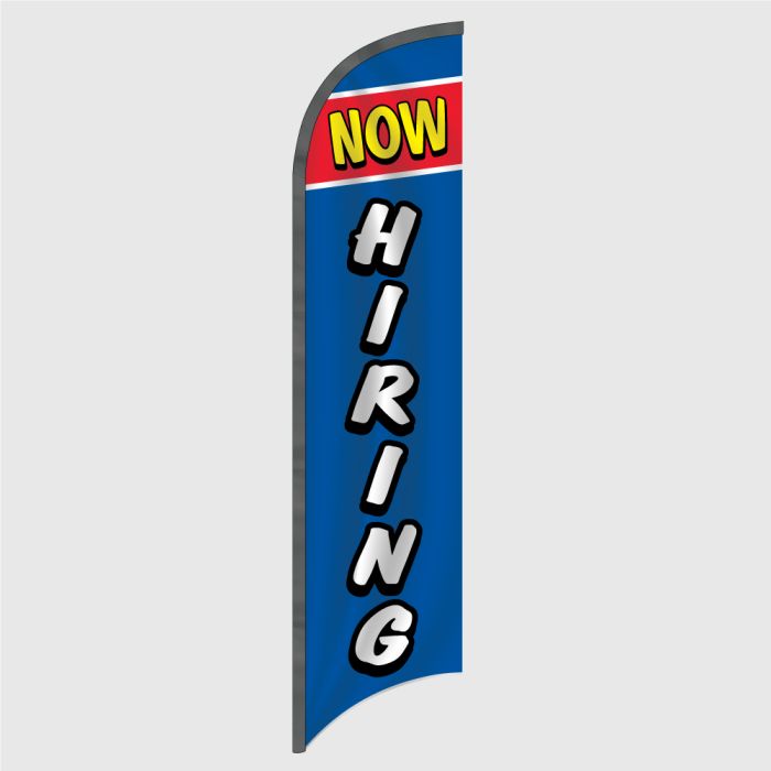 Now Hiring Red, Yellow and Blue Feather Flag